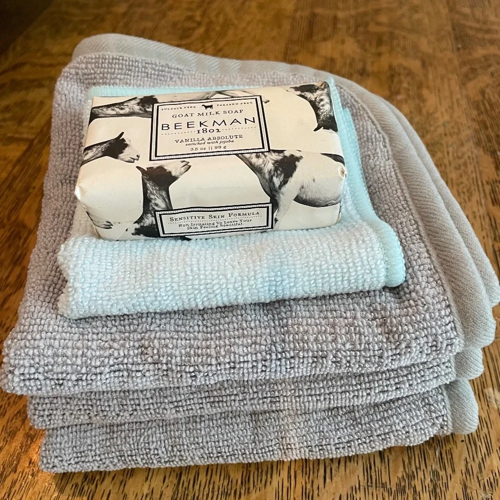 Norwex Baclock body and face cloth, Baby cloth, Beekman goat milk soap